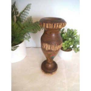 Turned Wood Vase Rustic Natural Edge Bark Souvenir VINTAGE cabin